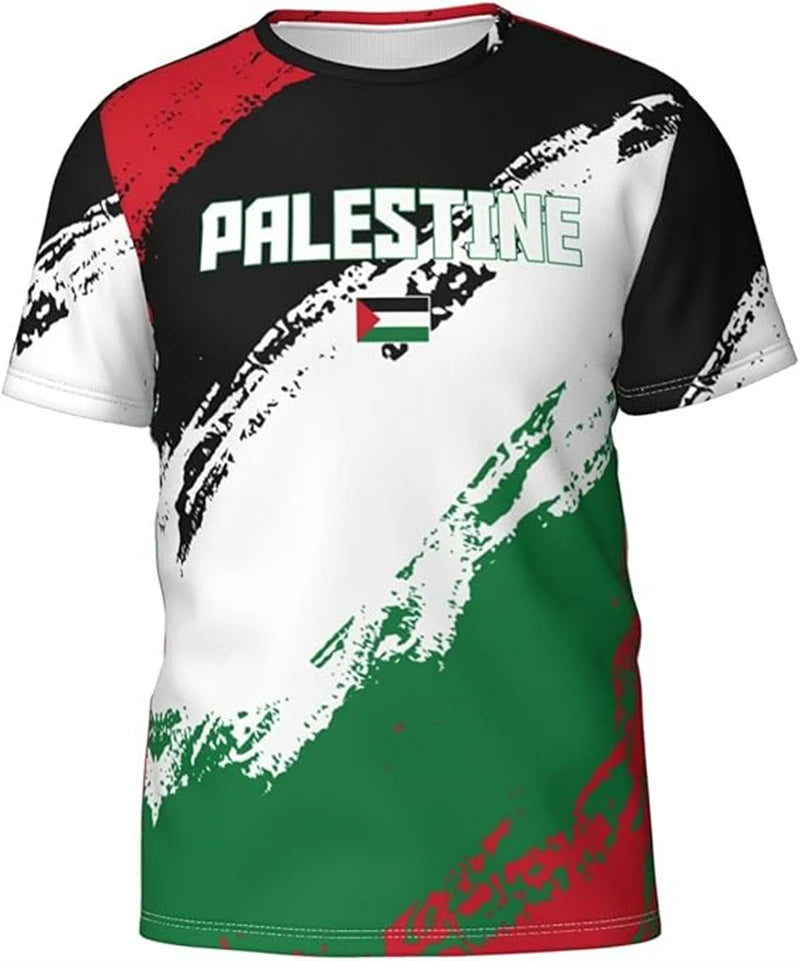 T-shirts PALESTINES Tendance D'été À Manches Courtes Emblème National 3D Imprimé T-shirts De Sport Lâche Hauts Respirants
