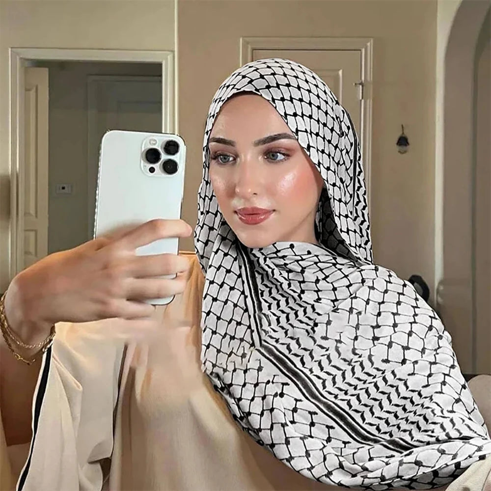 Écharpe Keffiyeh en Mousseline de Soie Imprimée pour Femme Musulmane, 2024x70cm, Nouvelle Collection 180