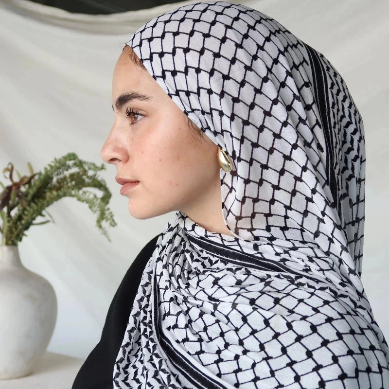 Écharpe Keffiyeh en Mousseline de Soie Imprimée pour Femme Musulmane, 2024x70cm, Nouvelle Collection 180