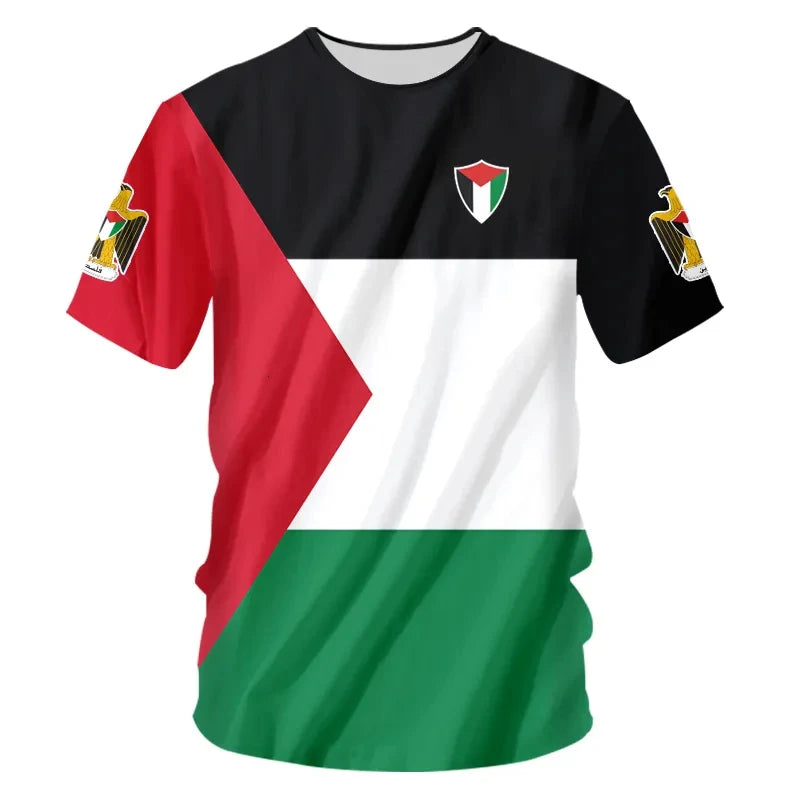 T-shirts PALESTINES Tendance D'été À Manches Courtes Emblème National 3D Imprimé T-shirts De Sport Lâche Hauts Respirants