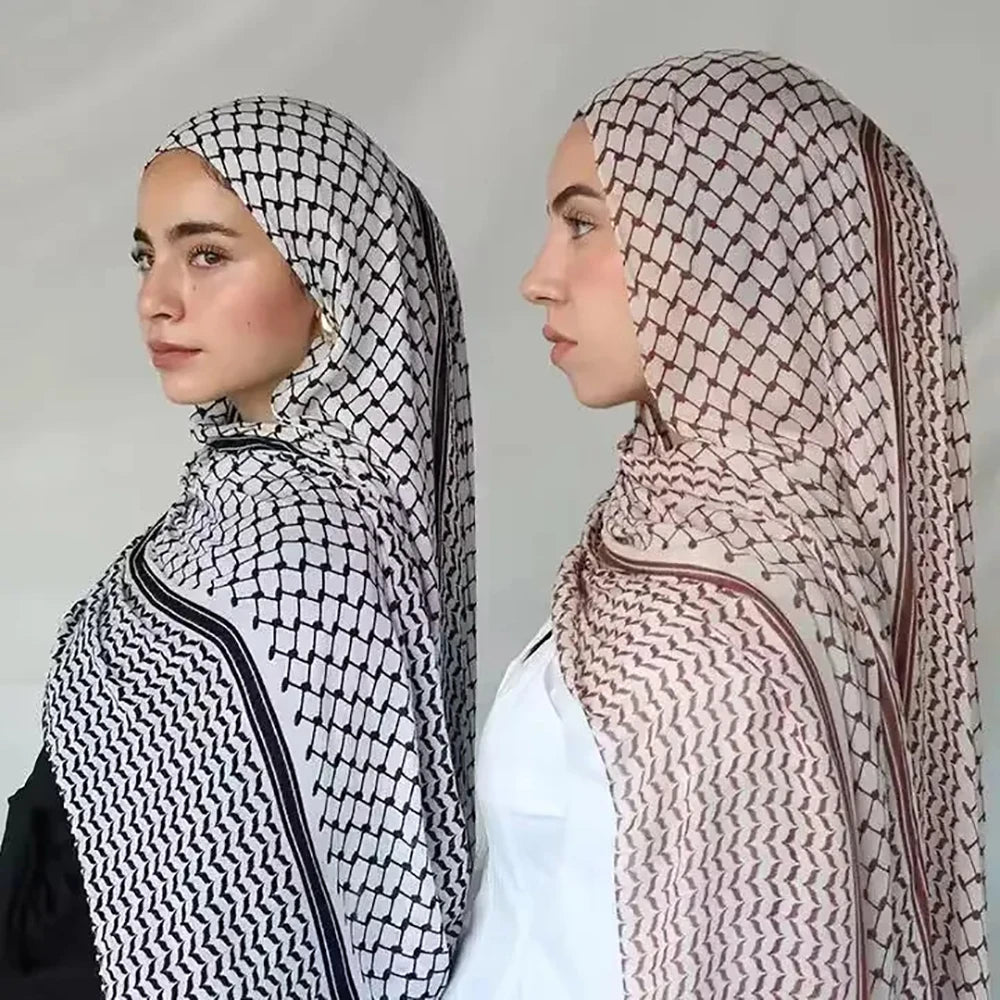 Écharpe Keffiyeh en Mousseline de Soie Imprimée pour Femme Musulmane, 2024x70cm, Nouvelle Collection 180
