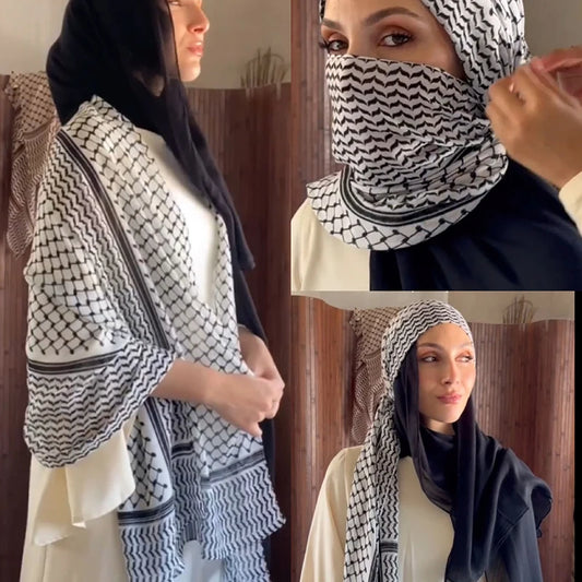 Écharpe Keffiyeh en Mousseline de Soie Imprimée pour Femme Musulmane, 2024x70cm, Nouvelle Collection 180